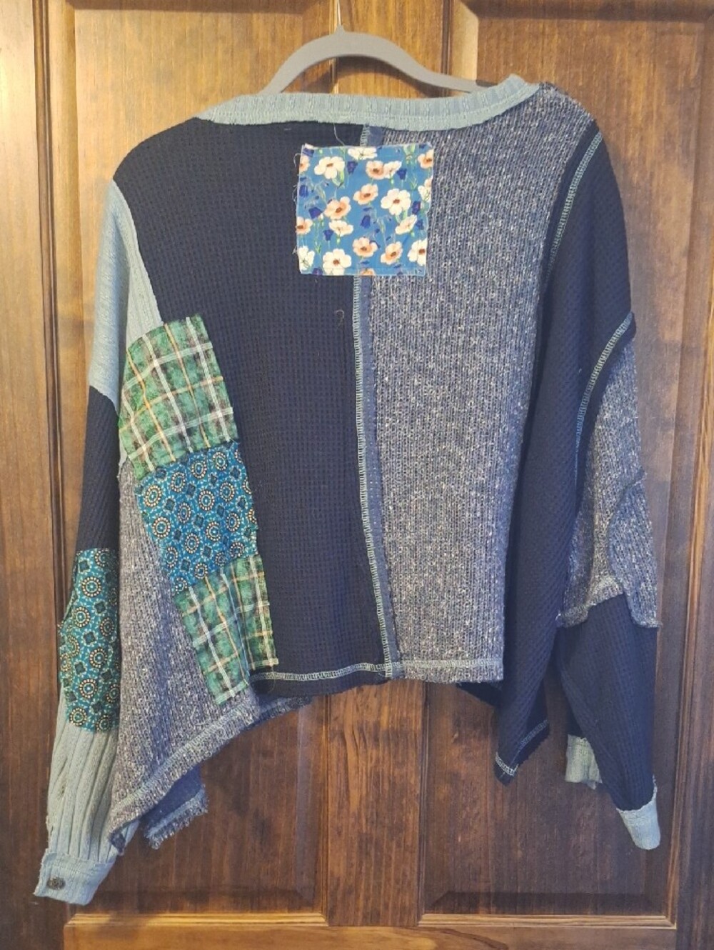POL Ribbed Knit Sweater Top in Light Blue and Navy - Picture 5 of 5